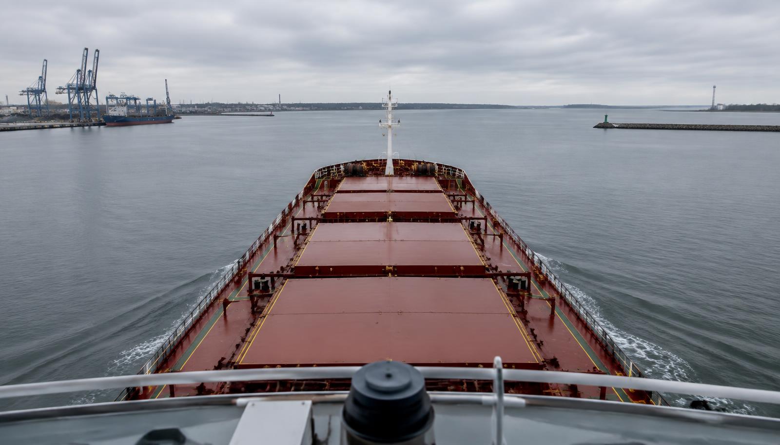Cargo vessel approaching a port